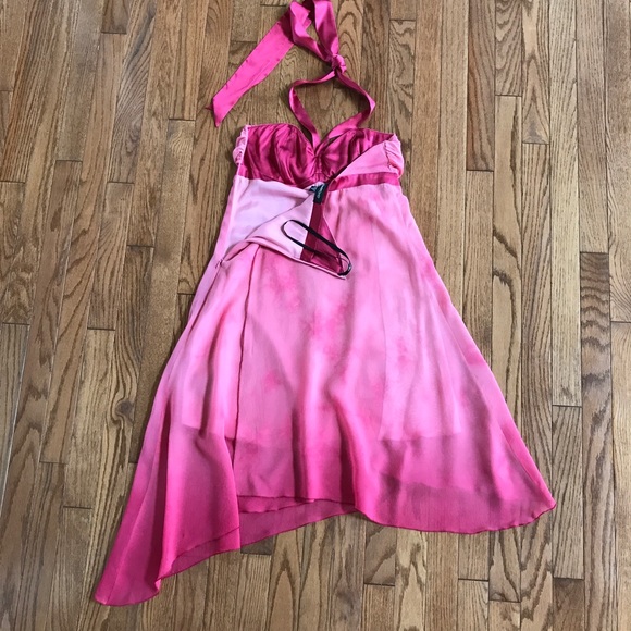 NWT Bebe 100% Silk women’s pink ombré Boho Asymmetric Midi Dress Size S - Picture 7 of 8